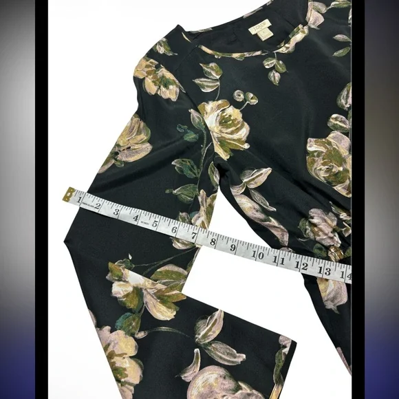 J.Crew Floral Gold Green Black Long Sleeve Cinched Waist Mini Dress Size 4 - Picture 6 of 10